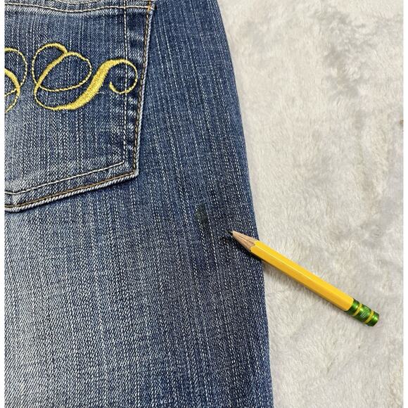 South Pole Cropped Jeans 7 Stretch Gold Logo Metallic Embroidery Inseam Y2K VTG - Picture 15 of 16